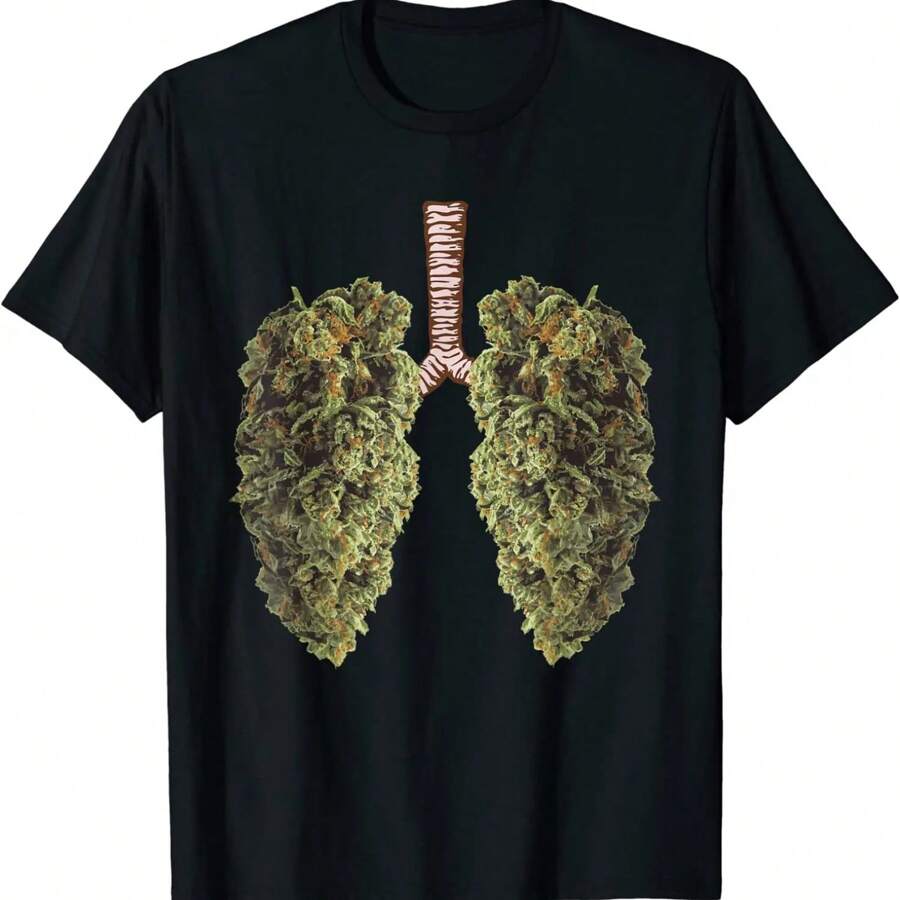 Funny W Eed Lung  Bud T-Shirt - THC Lung TShirt T-Shirt Hot S Ale Student Top T-Shirts Cotton Tees Printed - Black - View 1