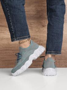 Women's Thick Sole Lightweight Breathable Sports Shoes, Solid Color, Platform, Fashion Versatile Hiking Sneakers, Spring - Blue Gray - View 3