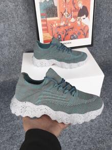 Women's Thick Sole Lightweight Breathable Sports Shoes, Solid Color, Platform, Fashion Versatile Hiking Sneakers, Spring - Blue Gray - View 2