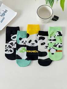 5 Pairs Women's Cartoon Panda Simple Socks, Soft Casual Short Socks, Versatile For Spring & Autumn