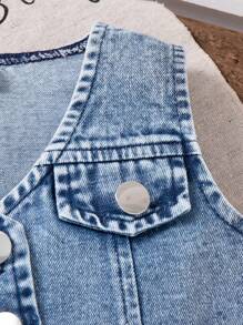 女婴夏季甜美可爱牛仔背心上衣和白色吊带公主派对礼服套装 - 淺藍色 - 查看 11