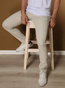Men's Tailored Twill Trousers With Knife Pocket And Built-In Pocket - Beige - View 6