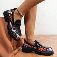 Nuevos mocasines de punta redonda versátiles de estilo casual con estampado floral, zapatos de plataforma de estilo Mary Jane para mujer