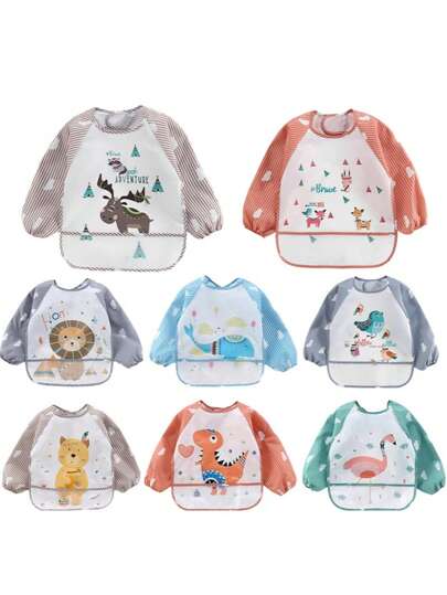 Cartoon Waterproof Long Sleeve Bibs, Soft Feeding Bibs, Christmas, Halloween, Thanksgiving, New Year, Valentine's Day, Easter Gift
