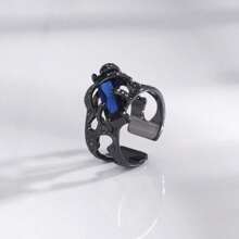 Unisex Vintage Black Thorn Open Pomegranate Red Ring, Stackable Mid Finger Ring With Goth Style - Multicolor - View 14