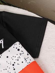 2pcs/Set Toddler Boys' Casual Street Style Colorblock Letter Printed Short Sleeve T-Shirt And Shorts Outfit, Spring/Summer - Orange - View 5