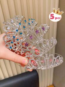 5pcs Assorted High-End Party/Runway Crown, Suitable As Gift For Wedding, Birthday Party Attendees - Performance Festival Princess Rapunzel Headpiece - Multicolor - View 6