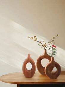 1 件复古木制花瓶，质朴底座形状，装饰艺术家居装饰，北欧风格桌面花瓶，适合客厅 - 1pc - 查看 2