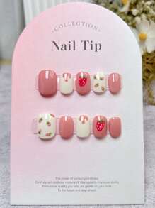10pcs Handmade Cute Sweet Strawberry Short-Style Nail Stickers For Nail Art, Reusable And Removable For Students Press On Nails - Multicolor - View 5