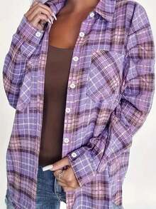 女士长袖休闲衬衫，简约时尚，适合日常穿着 - 彩色 - 查看 2