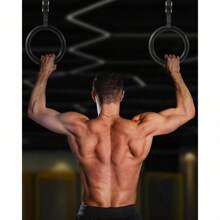 Gymnastic Rings With Straps And Metal Buckles Pull Up Ring Exercise Suspension Trainer Non-Slip Gym Ring Fitness Training Equipment For Adults - Black - View 7