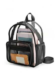 1pc Transparent PVC Backpack For Kids, Minimalist Frame Design, Large Capacity Visualized Storage School Bag, With Front Pocket And Side Pockets, Multi-Compartment Lightweight Backpack, Suitable For Students School, Daily Outings, Travel, Outdoor Activities, Fashionable Versatile Unisex Style - Multicolor - View 6