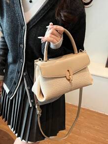 Nuevo bolso cuadrado pequeño de moda para mujer, bolso de mano casual de unicolor, bolso bandolera versátil con decoración de metal de PU, adecuado para atuendos de Año Nuevo, regalos, fiestas, festivales de música, apropiado para adolescentes, estudiantes universitarias, trabajadores de oficina, perfecto para universidad, trabajo, negocios, commuting, al aire libre, viajes, picnics, oficina, ideal para trabajo, compras