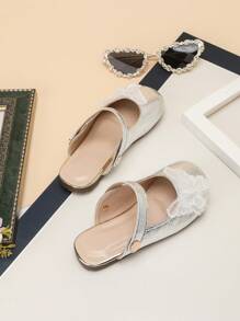 1 双女童包头平底凉鞋一脚蹬休闲拖鞋夏季时尚可爱百搭公主鞋 - 銀色 - 查看 6