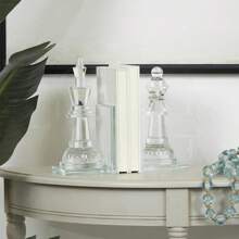 Contemporary Crystal Chess Piece Bookends - Set Of 2 Large Clear Glass Book Stoppers With Non-Skid Design - 1 - View 5