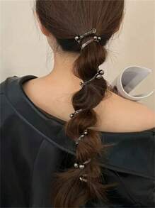 2条优雅仿珍珠发圈，螺旋发绳，女士专用 - 请观看产品视频几次，熟悉使用方法，发绳马尾辫头饰 - 彩色 - 查看 4