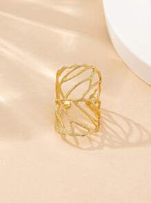 1 件优雅简约镂空金属叶设计戒指，百搭高端美学，适合日常佩戴