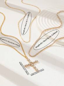 3 Pcs Layering Chain Cross Necklaces Set Pave Crystal Luxurious Chain Necklace Cross Jewelry - Gold - View 3