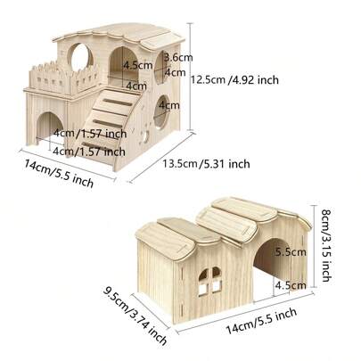 1 Pc Wood Hamster House, Maze Hamster Hideout, Fun Slide Gerbil House With Window, Detachable Double Decker Hut For Hamster Dwarf Mice Mouse Small Animals