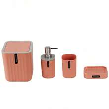 4pcs/Set Bathroom Vanity Accessories, Includes Trash Can, Soap Dish, Toothbrush Holder, Lotion Bottle, Home Bathroom Decor - Multicolor - View 14