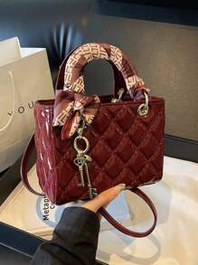 2024新款勃艮第红钻石纹手提包，小巧优雅，高端大气，斜挎单肩包圣诞礼物，非常适合旅行和派对，女性最佳母亲节礼物，时尚勃艮第包 - 彩色 - 查看 6