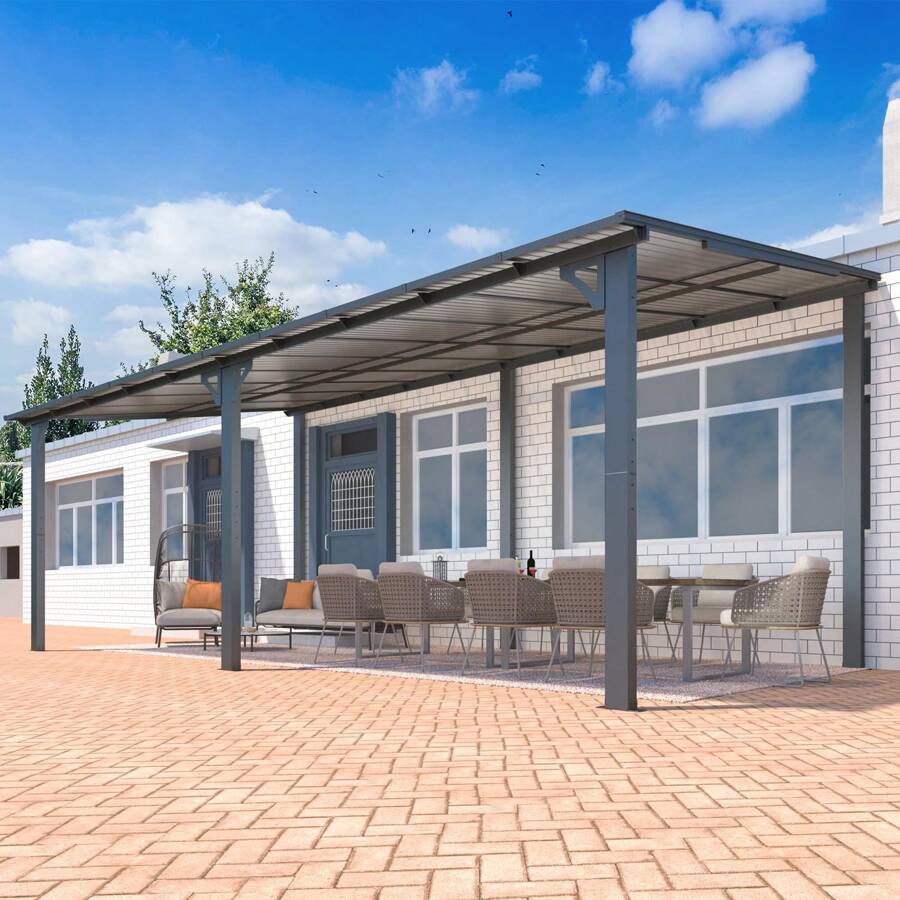 AECOJOY Gazebo Outdoor Pergola For Patio, Hard Top Lean To Gazebo Shelter Pergolas And Gazebos With Patio Roof, Large Wall-Mounted Heavy Duty Awnings For Patio, Decks, Backyard - Dark Gray 20' X 10' - View 1