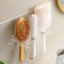 1pc Transparent Plastic Bathroom Storage Rack, Wall-Mountable Acrylic Hairbrush Holder | Dressing Table Storage Rack Without Drilling | Place Combs, Toiletries | 1 Transparent Design | No Electricity Required