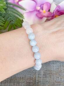 YAUKIA 1 件海蓝宝石 & 白玉 & 白纹石水晶手链，海蓝宝石疗愈玛拉宝石弹性手链，缓解焦虑镇静，增强直觉手链，水晶串珠手链，女士 - 彩色 - 查看 6