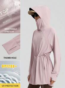 TECTOP Women's Outdoor UV Protection Hoodie, UPF200+, Mid-Length, Drawstring Waist Design, Breathable & Cool, Spring/Summer