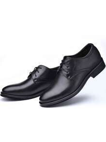 男士休闲皮鞋百搭软底商务皮鞋男士婚鞋男士正装鞋 - 黑色 - 查看 3