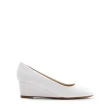 Women's Low Wedges Heels Pumps Round Toe Comfortable Casual Solid Color Slip On Dress Work Wedding Shoes - trắng - Xem 7