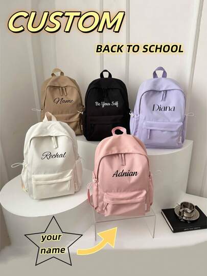 Customized Backpacks With Personalized Names Or Holiday Messages. Solid Color, Simple And Casual, Lightweight Large Capacity, Convenient For Children, Adjustable Shoulder Strap Zipper Closure Backpack, Suitable Boys Girls, Going To School, Daily Outings, Etc. Customize Your Bag, You Can Customize Own Name, Letters, Lucky Numbers, Multi-Functional,Ornamental,Letter,Stylish,Modern,Colorful,Cute,Adorable,Casual,Custom,Personalised,Unique,Customized,Baby Gifts,Ideal Gifts For Him,Ideal Gifts For Her,Son,Daughter