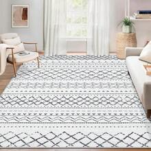 Large Washable 6x9 Area Rug: Boho Moroccan Geometric Neutral, Non-Slip Foldable Indoor Floor Carpet For Living Room, Bedroom, Dining Table - Beige, 6X9 - Hitam - View 6