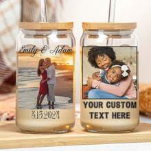 Custom Design Glass Tumbler 16oz Personalized Text Logo Photo Picture Iced Coffee Beer Soda Can Lid Straw Soft Drink Cup Gift Him Her Mom