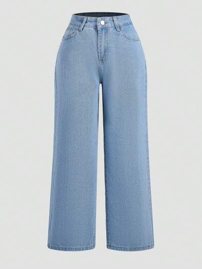 Jeans rectos de color liso Pantalones casuales