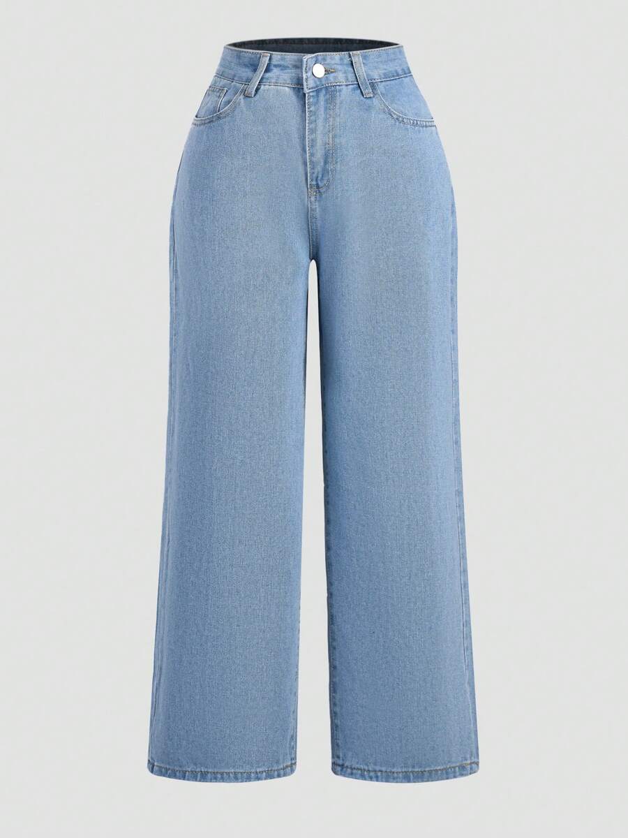 Solid Color Straight Jeans Casual Pants - 藍色 - View 1