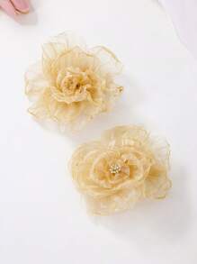 2 件套女婴黄色花卉网状荷叶边发夹，幼儿头带，适合日常佩戴，春夏季 - 黃色 - 查看 2