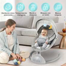 Silla mecedora para bebe,Moisés Plegable Con Colchón Y Mosquitero,mando a distancia,bluetooth - Gris - Ver 3