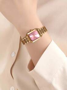 Luxury Steel Strap Women's Watch, Business Casual Fashion Square Quartz Wrist Watch, Birthday Gift Timepiece - Multicolor - View 8