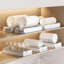 Pull-Out Dish Racks, Kitchen Organizer Under The Sink, Pull-Out Dish Drainer With Draining Board For The Cupboard, Carbon Steel Storage Shelf With Sliding Drawer - Black - View 2