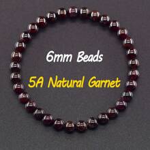 1条5A级天然石榴石酒红色串珠手链，圆形天然石榴石饰品，女士串珠灵性疗愈手链，幸运能量饰品，情人节礼物 - 彩色 - 查看 17
