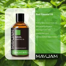Óleo Essencial de Manjericão 10/30/100ml, MAYJAM 1 peça Óleos de Manjericão Premium para Difusores de Aromaterapia Umidificador Vela e Fabricação de Sabão, Óleos Essenciais Puros para Difusores para Perfumes Domésticos DIY, Aromas de Longa Duração - Manjericão - Visão 3