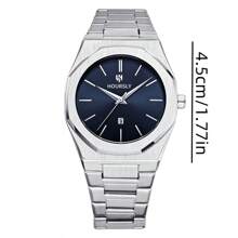 A Blue Men's Quartz Watch, Stylish And Elegant Business Stainless Steel Round Calendar Watch, Suitable For Daily Life Holiday Gifts