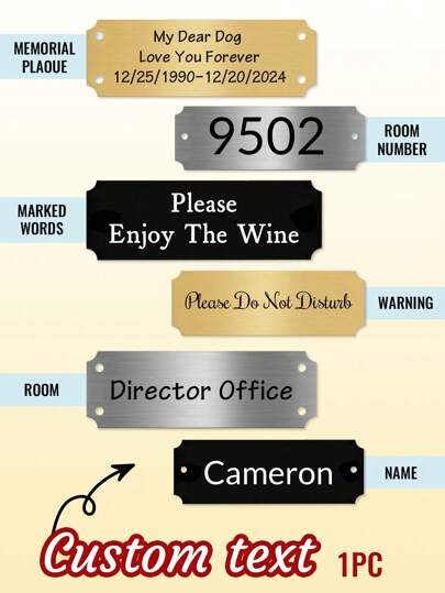 1個 カスタムエングレーブテキストプラーク、パーソナライズドメモリアルプラーク、名前刻印記念プラーク、カスタマイズ可能な部屋番号サイン、パーソナライズされた警告/禁止サイン、2サイズ: S/M、3色: シルバー/ゴールド/ブラック、粘着テープ付きまたはネジ付きのカスタムプレート、多機能、装飾的、耐カビ性、愛らしい、かわいい、ヴィンテージ、カラフル、カスタム、パーソナライズ、ユニーク、新築祝い、シックなデザイン、リビングルームのホームデコレーション