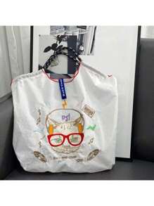 New Embroidered Canvas Cute & Fashion Handbag, Lightweight Women's Shoulder Bag, Crossbody Tote Bag, Canvas Tote Bag, Autumn/Winter