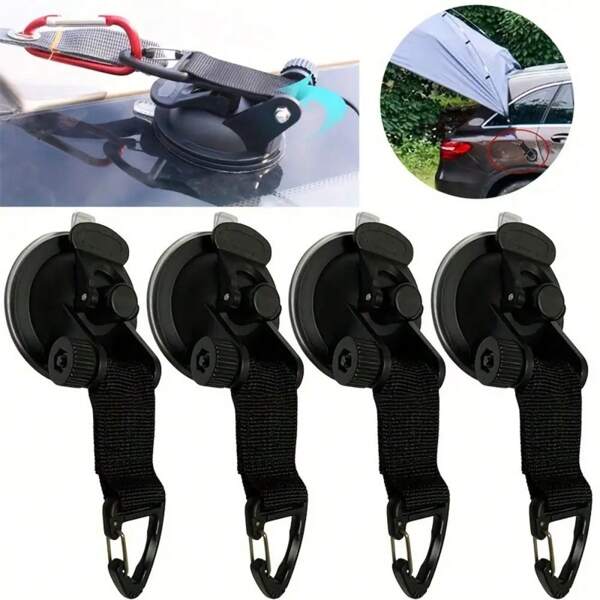 2/4pcs Outdoor Camping Car Tent Suction Cup Buckle, Portable Suction Cup Hook, Tent Hook, Sunshade Rain Cover, Window Suction Cup, Canopy Tent Hook, Fixed Suction Cup Buckle, Suitable For Outdoor Camping, With Fixed Hook For Strong Fixation