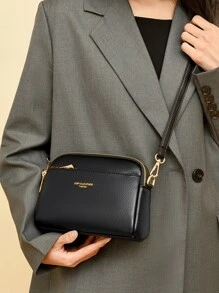 New Fashion Classic Clown Letter Decor Design Shoulder Bag, Multi-Compartment Square Bag, Retro Stylish Bag, Elegant Handbag, Business Commuter Bag, Suitable For Shopping, Commuting, Holiday Gifts - Black - View 3