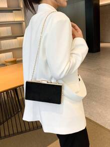 1pc Soft Black Velvet Hardback Clutch With Detachable Chain Strap, High-End Date/Holiday Gift
