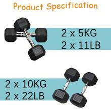 1 Pair Hexagon PVC Coated Dumbbells - 5kg*2 Or 10kg*2, 2 Options Available, Suitable For Home Gym, Also Can Be Used As Gift - Black - View 2