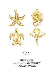 Juego único de joyería marina de acero inoxidable chapado en oro para manualidades, incluye colgante de raya manta, estrella de mar, tortuga, concha (abulón o nácar) - Adecuado para pendientes, collares, pulseras, tobillleras - Vida marina - Ver 20